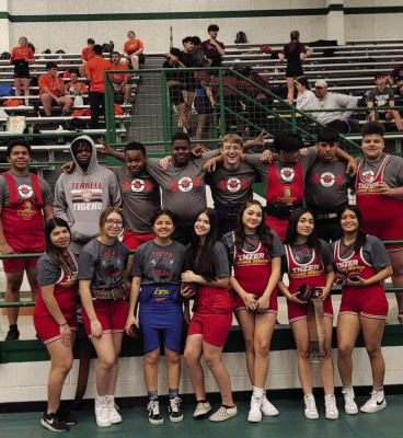 Members of the Terrell Tiger and Lady Tiger powerlifting teams traveled to Community High School Feb. 16 to compete at the annual Braves Invitational. The varsity boys finished third overall out of 14 competing schools while the girls placed 11th overall. Courtesy photo