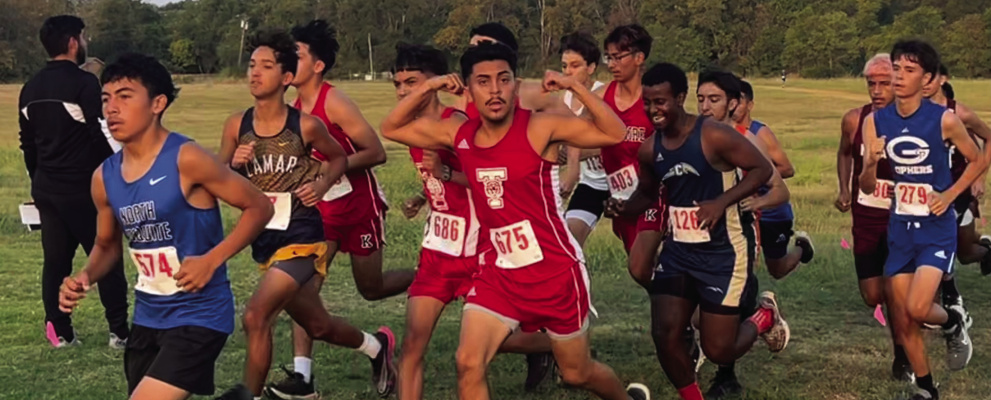 Greg Amias and Andres Macias compete in the first meet of the season at Kaufman Aug. 26. Photo courtesy of Joe Stephens