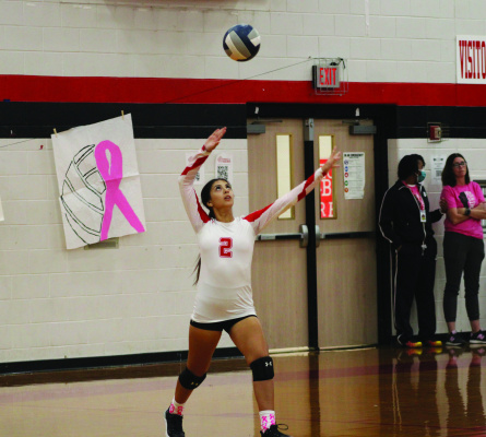 Photo by Bodey Cooper Joszelyn Fuentes delivers a serve during a contest against Corsicana earlier this season. Terrell dropped their home district contest to the Ennis Lady Lions three sets to one at home Friday, Oct. 13.