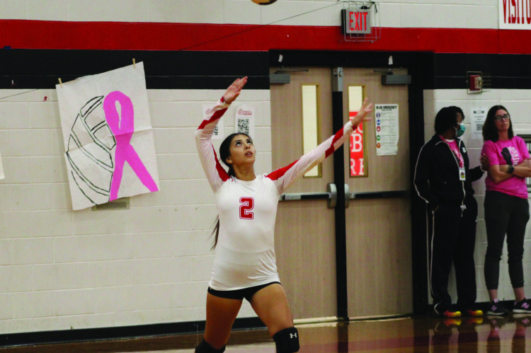 Photo by Bodey Cooper Joszelyn Fuentes delivers a serve during a contest against Corsicana earlier this season. Terrell dropped their home district contest to the Ennis Lady Lions three sets to one at home Friday, Oct. 13.