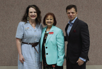TVCC English and Learning Frame Works Professor Angel Ellis, Terrell Campus Instructor/Director Dr. Debra Airheart and TVCC President Dr. Jason Morrison visits members of the Terrell Chamber of Commerce. Courtesy photo