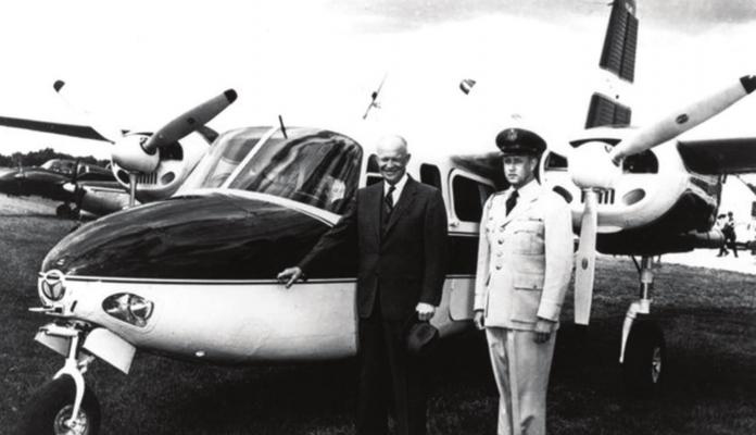 The late President Dwight D. Eisenhower with Col. William Draper outside his Aero Commander L-26B. COURTESY PHOTO