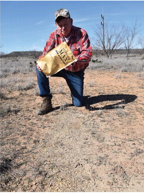 Luke is baiting an area for deer with Vineyard Max Deer Attractant, made primarily with dried grape skins. There are many attractants on the market, but this foodbased product that emits the smell of grapes brings deer in from a great distance. Photo by Larry Weishuhn