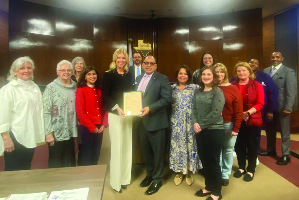 The Terrell City Council honored members of the Social Science Club of Terrell in recognition of the club’s significant contributions during its 130-year history in Terrell. Pictured at center is Mayor Rick Carmona presenting a proclamation to Club President Tori Lucas. Photo courtesy of City of Terrell Facebook page