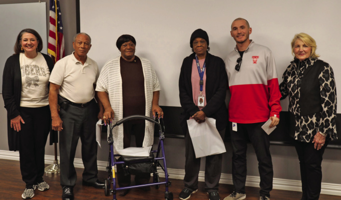 The W.H. Burnett Reunion Network made multiple donations to Terrell ISD during the regular school board meeting on Monday, Feb. 16. Photo courtesy of Terrell ISD
