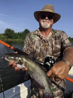 Lake Fork has built a reputation for being a trophy channel catfish fishery. Guide David Hanson shows off one of many chunky catfish landed last week. Photo by Luke Clayton