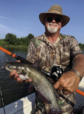 Lake Fork has built a reputation for being a trophy channel catfish fishery. Guide David Hanson shows off one of many chunky catfish landed last week. Photo by Luke Clayton