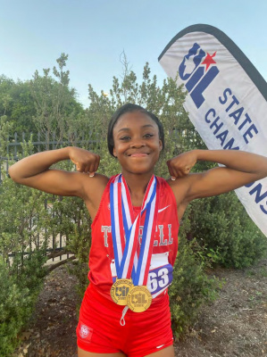 Sophomore standout Ja’Naria Jackson capped her sophomore season with a pair of stellar performances, winning first overall in both the 100 meter dash and 200 meter dash at the Class 4A State Track and Field Meet in Austin. Courtesy photo