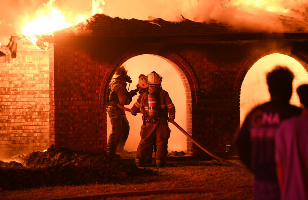 Units from across Kaufman County spent close to six hours on the scene of a structure fire along County Road 322A March 3. Officials noted that one firefighter sustained minor injuries during fire suppression operations that did not require transportation for further medical care. Photos courtesy of TVFD Facebook page