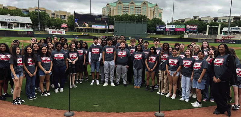 Students of Furlough Middle School and Terrell High School choir sang at the Frisco Rough Riders baseball game on Tuesday, April 29. Photo courtesy of Terrell ISD Fine Arts Facebook page