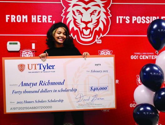 Terrell High School senior Amaya Richmond received a $40,000 scholarship to join the Honors Program at the University of Texas at Tyler on Thursday, Feb. 13. Photos courtesy of Terrell ISD
