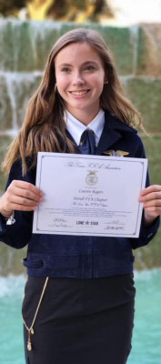 Terrell ISD senior Lauren Rogers received the Lone Star FFA degree, the highest honor an FFA member can receive, at the 94th annual Texas FFA Convention. Courtesy photo