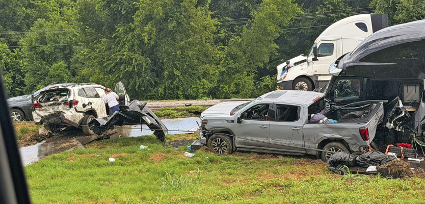Elmo Fire Department, along with multiple other agencies, worked a 13-vehicle accident on Interstate 20 on Saturday, June 20. Photo courtesy of Elmo Fire Department