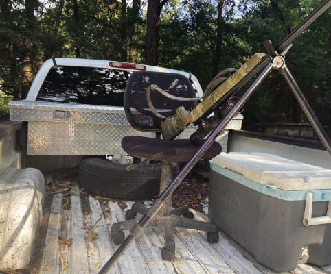 Photo by Luke Clayton Luke plans to do some hunting from this comfortable set up in the bed of his truck. In this week’s column, he describes a somewhat unconventional but very convenient method of hunting.