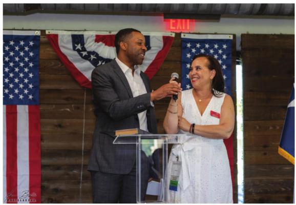 JDistrict Judge Shelton Gibbs IV and Kaufman County District Attorney Erleigh Wiley engage in light-hearted banter at the start of the event. JASON BOWIE PHOTOGRAPHY