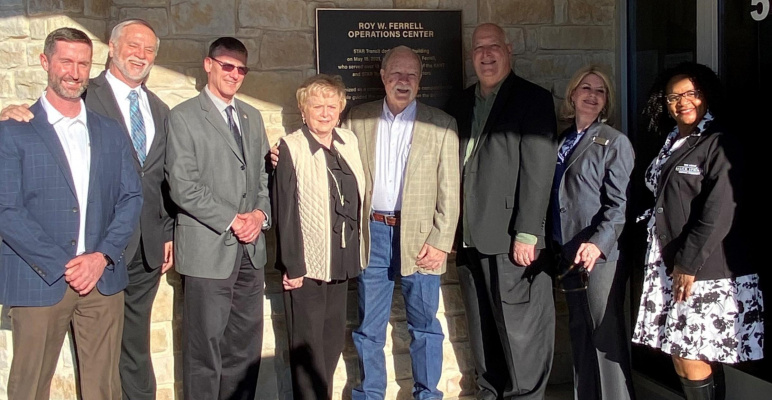 Board members attending the special dedication ceremony honoring Roy Ferrell included: Tommy Henricks – Executive Director; Jerry Dittman – Board Chair; Mark Kerby – Board Member; Omega Hawkins – Board Member; Ferrell; Carlton Tidwell – Board Member; Dana Macalik – Board Secretary and Carrie Gordon – Board Vice Chair. Courtesy photo