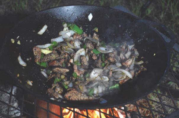 Here’s a wok full of tasty camp fajitas Luke prepared last week. Yes, they are as tasty as they look and Luke tells you how in today’s column. PHOTO BY LUKE CLAYTON