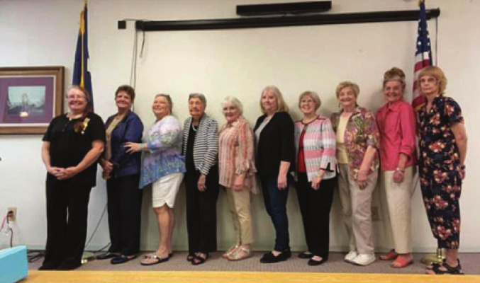 Carrie Woolverton, Jane Johnson, Kris Helsel, Ruth Shelton, Becky Rosson, Cindy Cooper, K. Jenske, Lana Filgo, Pat Thibodeau and Mary Beth Haley were among those present at the most recent meeting of the Martin's Hundred Chapter of the National Society Colonial Dames of the XVII Century. COURTESY PHOTO