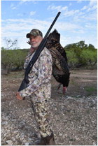 Jeff Rice with the gobbler he harvest last week hunting with Zach Sager, the ranch manager of the famous YO Ranch and Luke. Photo by Luke Clayton