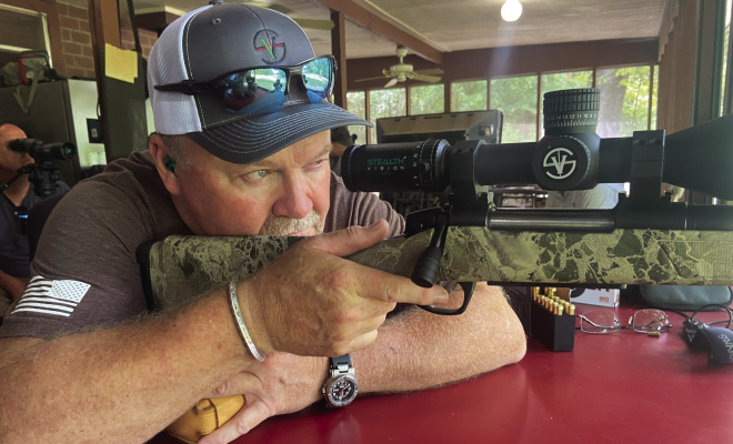 Joe Cunningham with Stealth Vision setting up Luke’s rifle for some long range shooting fun. Photo by Luke Clayton