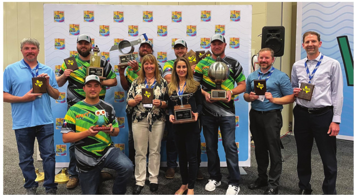 NTMWD Extended Winning Operations Challenge Team members included (L-R, back row) Brad Crement, Zachary Jackson, Chris Legg, Joshua Deaver, Jeremy Thompson, Bret Ellis, Scott Hoelzle, (L-R, front row) Caeleb Butler, Sharon Miller and Morgan Dadgostar. Photo courtesy of North Texas Municipal Water District
