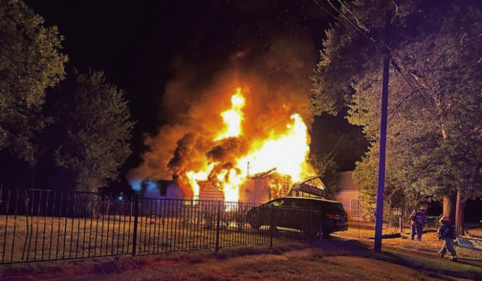 The Terrell Fire Department, with assistance from the Terrell Volunteer Fire Department and the Forney Fire Department, battle a structure fire in the 600 Block of E High Street in Terrell Aug. 20. Photo courtesy of Terrell Fire Department Facebook page