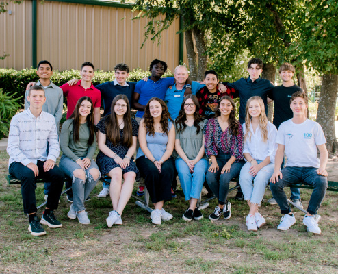 Poetry Community Christian School Class of 2023 includes front row: Daniil Tikhonov, Sofi Ford, Sydney Adams, Brailey Sparks, Chloe Hill, Sarita Dreelan, Addy Jobe, Zion Cripps. Back Row: Jorge Vargas Jr., Joe Thompson, Brayden Schuelke, Israel Adikwu, Mr. Steve Harrell, Nathan Garcia, Josh McCart and Blayne Henderson Courtesy photo