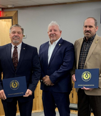 State Representative Keith Bell recognized Kaufman County Commissioners Terry Barber and Ken Cates for their completion of the Commissioners Court Advanced Curriculum course. Courtesy photo