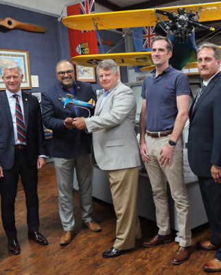 BFTS Board Member Craig O’Donnell, Consul General Richard Hyde, BFTS Board Chairman Bill Huthmacher, Deputy Consul General Tim Cork, BFTS Executive Director Patrick Hotard posed for a picture during Hyde’s April 26 visit. Courtesy photo