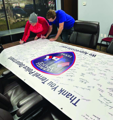 The Terrell Chamber of Commerce created a banner that city officials, visitors, staff and citizens came by their office and signed for the Terrell Police Department in honor of Police Appreciation Day on Thursday, Jan. 9. Photo courtesy of Terrell Chamber of Commerce Facebook page