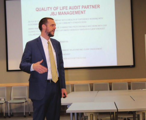 City Manager Mike Sims this week briefs participants of a joint city, school, EDC meeting about a quality-of-life audit taking place in Terrell. HANK MURPHY