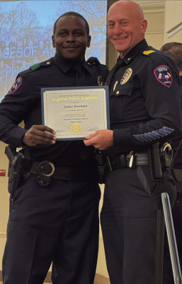 The Terrell Police Department welcomed their two newest members, Officers James Bowman and Thirley Rodriguez (not pictured) on March 17. Both Officer Bowman and Rodriguez graduated the North Central Texas Council of Government Regional Police Academy, Class # 303. Photo courtesy of Terrell Police Department Facebook page