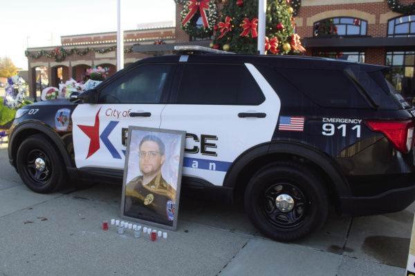 The City of Kaufman Police Department set up a memorial out in front of their station for Austin Cooley, who was killed in a motor vehicle crash in the early morning hours of Monday, Dec. 8. Photos by Bodey Cooper
