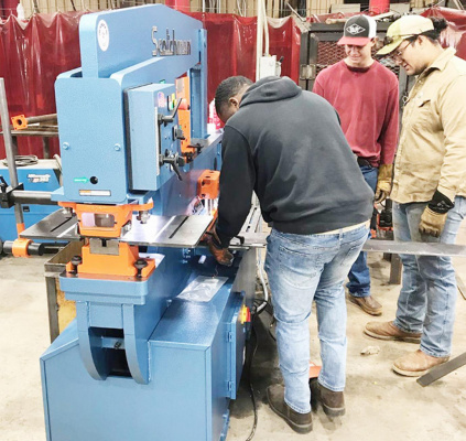TVCC students started using the new Iron Worker machine Thursday at the welding department. Those students are Cameron Spurlock and Abner Ramirez from Palestine and Clayton Culligan from Okeechobee, Florida. Courtesy photo