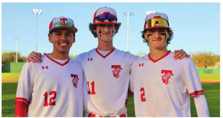 The Terrell Tigers celebrated senior night with a 10-0 no-hit victory over the Ford Panthers April 8. Players recognized for their service and dedication to the program included Benji Lopez (12), Dylan Kennimer (11) and Beau Smith (2). Courtesy photo