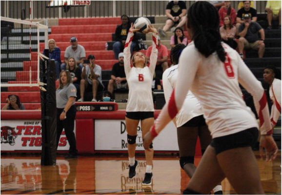 Cailor Martinez, pictured earlier during the season, and the Terrell Lady Tigers fell in straight sets to the Forney Lady Jackrabbits in district play Sept. 26 on the road. Photo by Bodey Cooper