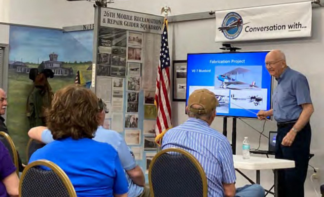 The British Flying Training School Museum played host to retired aircraft structural engineer and Vought Retirees Club member Charles Foreman for a special program April 28. Courtesy photo