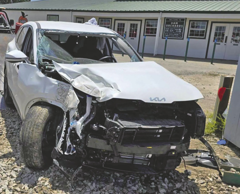 A car was struck by a train near the entrance of Ham Orchards in Terrell along Highway 80 on the afternoon of Friday, Aug. 7. Courtesy photo