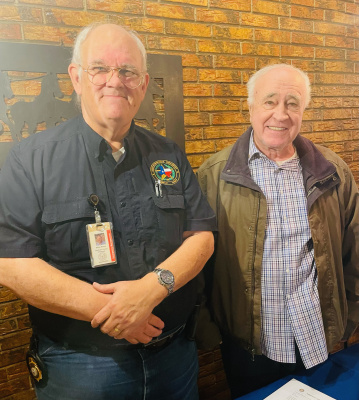 Steve Howie, Emergency Management Coordinator for Kaufman County Office of Emergency Management, spoke at the Terrell Rotary meeting Feb. 16. Howie spoke about the importance of storm shelters and emergency planning. For information about Terrell Rotary, please contact Stan Heisel at stan.heisel@gmail.com. Pictured are Steve Howie, left, and Judge Joe Parnell. Photo by Mary Dlabaj