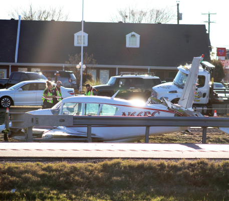 A plane that departed Mesquite the morning of Dec. 18 crashed in an emergency landing early in the afternoon in Forney near the Pinson Road Bridge. The crash caused both sides of U.S. Highway 80 to be shut down. Photo by Bodey Cooper