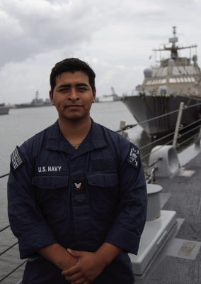 Petty Officer Third Class Paul Sanchez, a native of Terrell, serves aboard USS Cooperstown, a U.S. Navy warship operating out of Mayport, Florida. Photo courtesy of Mass Communication Specialist First Class Josiah Trombley