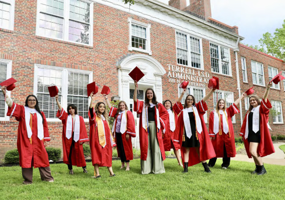 Terrell High School recently announced the Class of 2023 Top Ten students! This group of academic scholars is made up of all girls and they are truly #SquadGoals. Congratulations to: Molly Knapp, Symphany Montoya, Evelyn Chavez Alfaro, Madison McGary, Haven Burns, Eva Pineda, Gracie Hamilton, Guadalupe Hernandez, Vanessa Rodriguez (Salutatorian, not pictured) and Dalia Alonso (Valedictorian). Photo courtesy of Terrell ISD Facebook page