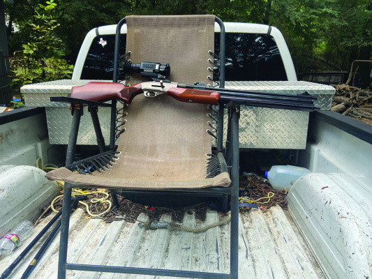 Luke has hunted wild hogs just about every way imaginable including this very comfortable ‘stand’ in the back of his truck. Photo by Luke Clayton