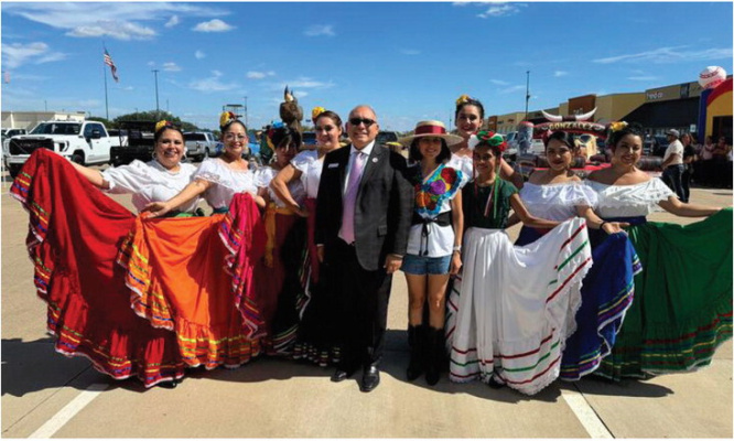 Terrell Mayor Rick Carmona and Terrell City Council member Mayrani Velazquez celebrate with some of the dancers as Terrell residents celebrated Hispanic Heritage Month Sept. 29 at The Shops at Terrell. Mayor Carmona presented a proclamation Sunday honoring Hispanic Heritage Month and celebrating Kaufman County’s Inaugural Hispanic Heritage Event. Hispanic Heritage Month continues through Oct. 15. Additional photos on 6A. Photos courtesy of City of Terrell and Terrell Chamber of Commerce
