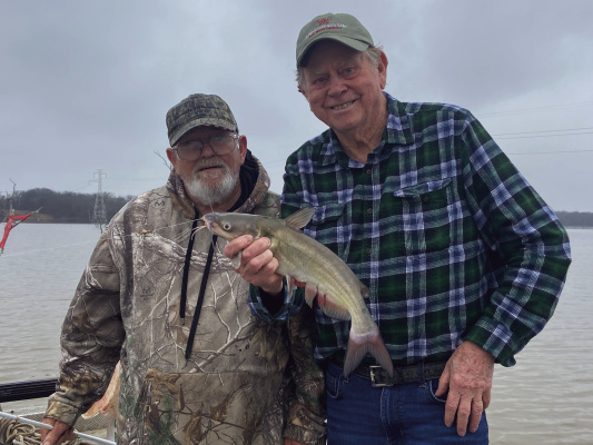 Glenn Miller, left, invited Luke out to Lake Fork for some winter catfishing. Glenn has been reading Luke’s outdoor columns for the past four decades and decided it was time to have some fun together. As Glenn said, “I already knew Luke through his writing.” Photo by Jeff Rice