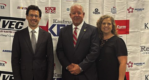 Texas Association of Businesses President and CEO Glenn Hamer (far left) was one of the speakers at the 2023 Kaufman Economic Summit hosted at the Kaufman Civic Center by the Kaufman Economic Development Corporation. Other speakers included Texas State Representative Keith Bell (middle) and host speaker Anne Bader Glasscock Aug. 10. Photo courtesy of Terrell Chamber of Commerce Convention and Visitors Bureau Facebook page