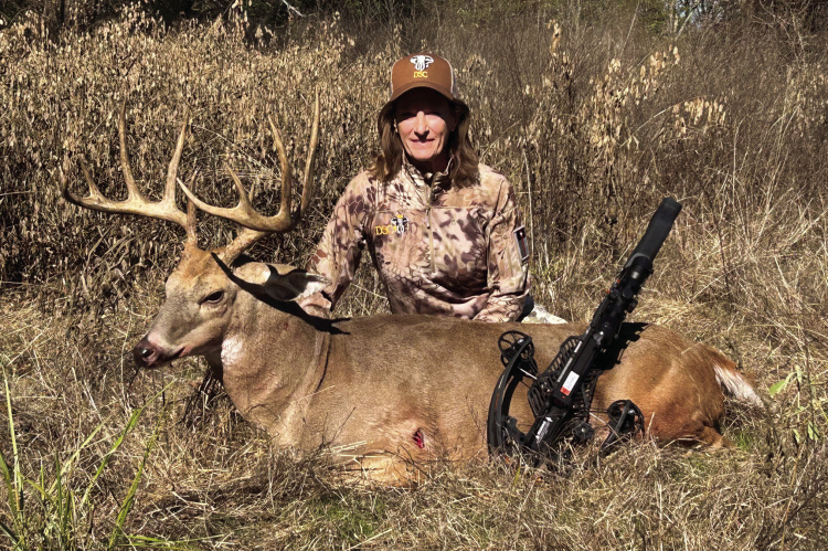 Carol Little with a fine buck she took last week at the Choctaw Hunting Lodge in southeast Oklahoma. Carol and her husband Mark bought the hunt through an auction at the Dallas Safari Club. The Choctaw Nation is a strong supporter of DSC and shows support through donating hunts such as this. Photo Courtesy of Luke Clayton
