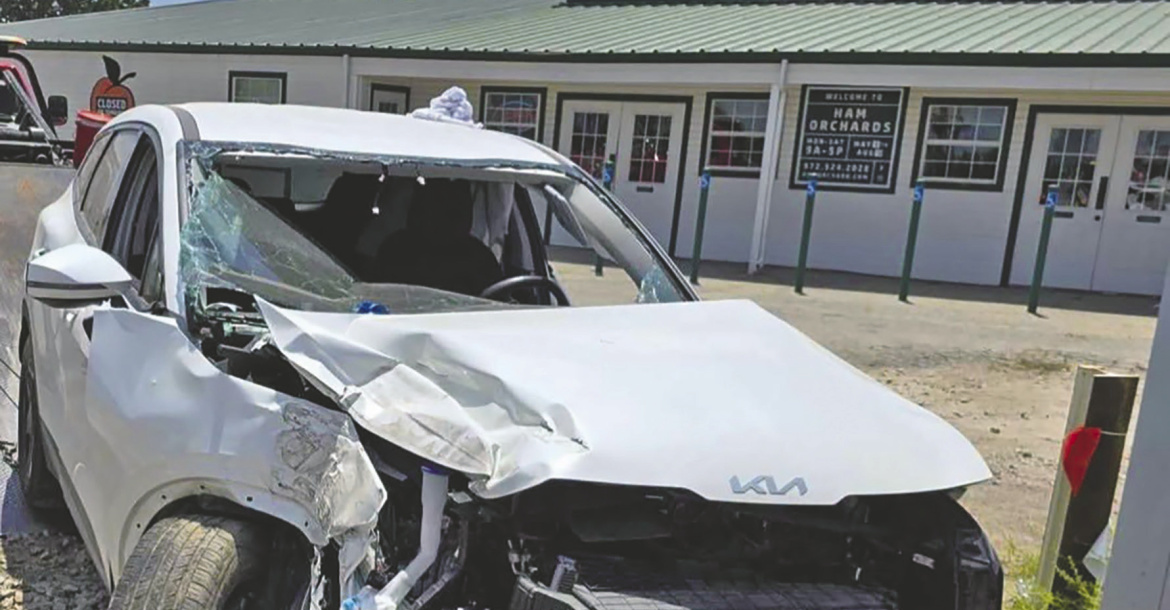 A car was struck by a train near the entrance of Ham Orchards in Terrell along Highway 80 on the afternoon of Friday, Aug. 7. Courtesy photo